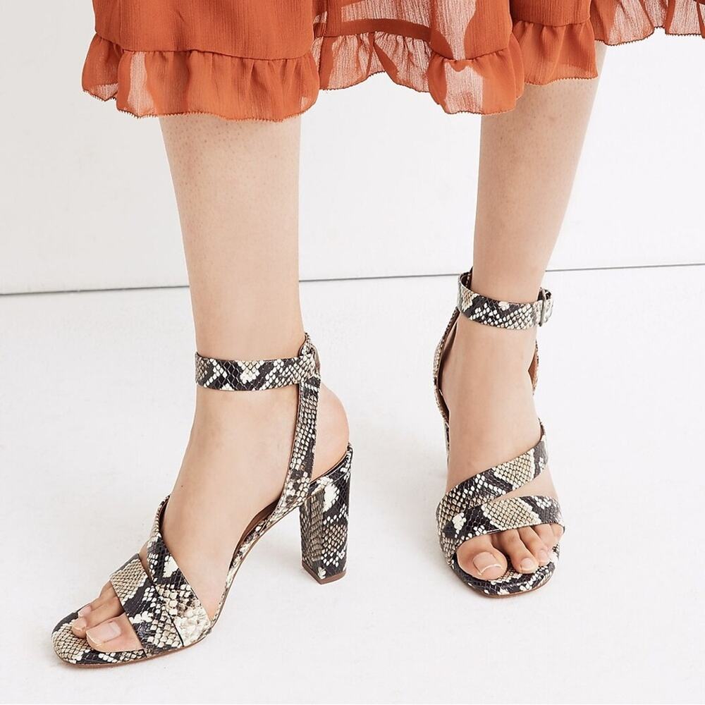 Madewell The Liv Sandal Snake Embossed Leather Block Heel‎ Strappy